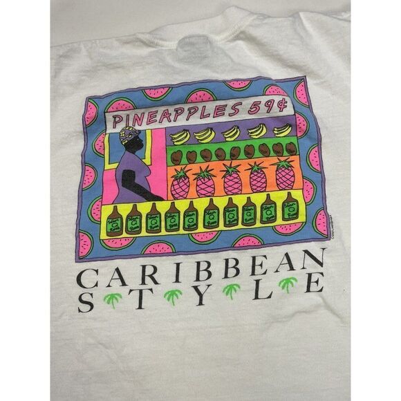 VINTAGE Caribbean Style 1989 Graphic T-shirt Men Large Art USA 80s Single Stitch - Picture 2 of 11